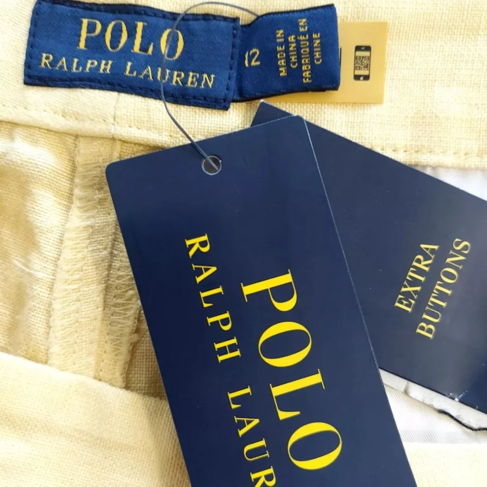 Polo Ralph Lauren Womens Shorts Size 12 Yellow Linen Relaxed Fit Roll Cuffs New